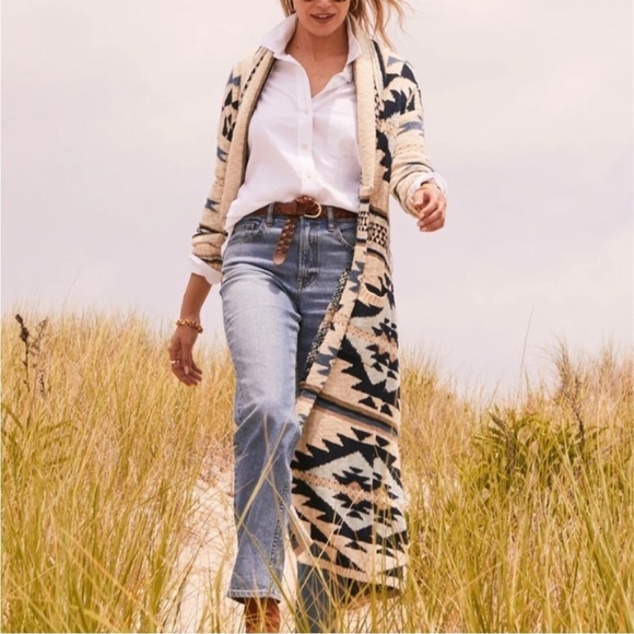 Faherty Southwestern Paloma Cardigan Sweater Duster Ombré Blue - Picture 13 of 15